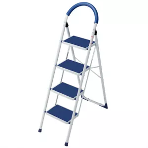 Scala Scaletta Pieghevole 4 Gradini Antiscivolo Sgabello Scaletto Acciaio Blu - Foto 1 di 9