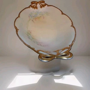 "Antike JR Alice Bavaria goldene Schleifengriffe Blumenmuster ovale Schüssel 13""x8" - Bild 1 von 4