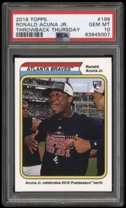 Ronald Acuna Jr. 2018 Topps Throwback Thursday RC #199 SP PSA 10 GEM MT - BRAVES - Picture 1 of 4