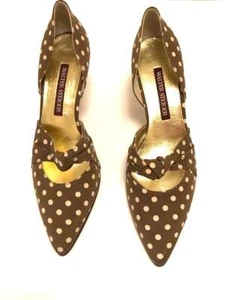 WALTER STEIGER-VINTAGE BROWN/IVORY PODKA DOT SILK SHOES-SIZE-9-NEW, NEVER WORN!! - Picture 1 of 12
