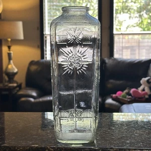 Agnus Dei Weihwasser Glas Gefäß Lamm Kreuz Chi-Roh Alpha Omega 50er Jahre geprägt 10" - Bild 1 von 6