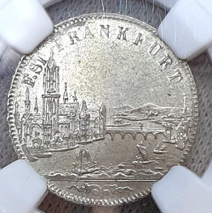 NGC MS 63+ Frankfurt 6 Kreuzer 1854 unc Silbermünze Stadtansicht Deutschland Glanz - Bild 1 von 10
