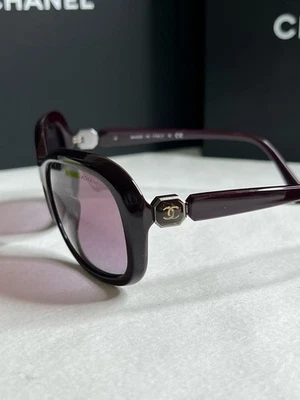 Authentic CHANEL COCO Mark Square Sunglasses Purple Red c.1461/S1 Made in Italy - Image 1 of 4