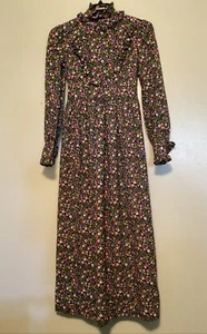 Vintage 70s Handmade Prairie Dress Bright Floral Print Ruffle Womens Size M - Picture 1 of 24