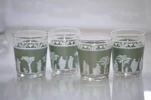 Vintage Jeanette Wedgwood Jasperware Green Tumblers Green Glasses Set of 4 Roman - Picture 1 of 4