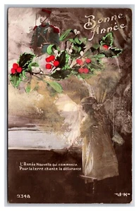 Happy New Year Bonne Annee Frech Soldeir Praying Child DB Postcard W21 - Picture 1 of 2