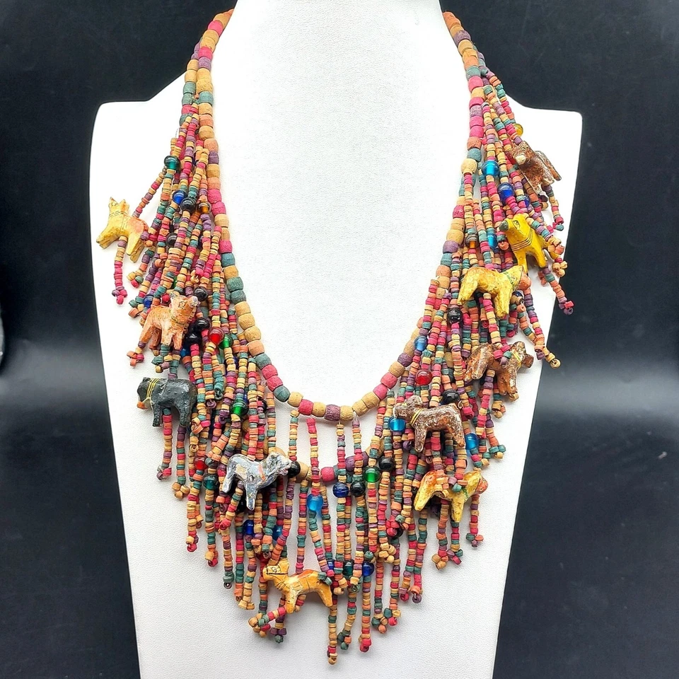 Colorido Collar Hecho a Mano con Cuentas 21" - Joyería Boho Declaración con Dije Animal Foto 1 de 4