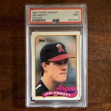 1989 Topps Traded Tiffany #2T Jim Abbott  Rookie Card RC PSA 9 Mint  Angels MLB