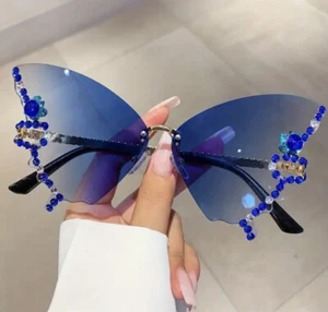 Gafas de sol para mujer grandes sin montura estrás mariposa - azul degradado - Imagen 1 de 4