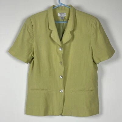 Camisa Blazer Jennifer Moore Mujer Mezcla de Lino Manga Corta Abotonada 14P Verde Foto 1 de 4