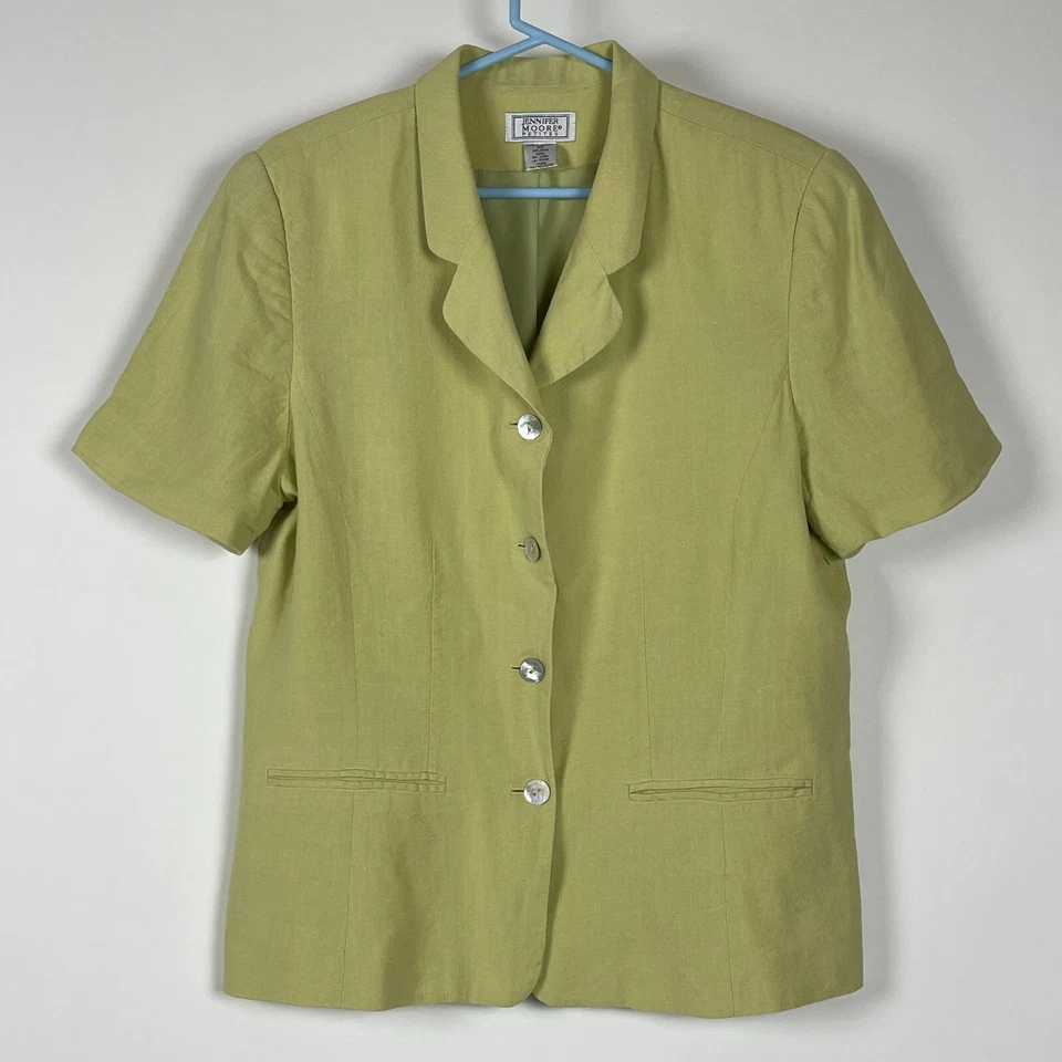 Camisa Blazer Jennifer Moore Mujer Mezcla de Lino Manga Corta Abotonada 14P Verde Foto 1 de 4