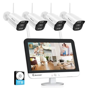 JENNOV Überwachungskamera Kamera Set Außen Funk 5MP Wifi 10CH 12”monitor 1TB HDD - Bild 1 von 16