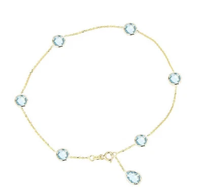 Tobillera de oro amarillo de 14K con topacio azul gota en forma de pera 9,5 pulgadas Foto 1 de 2