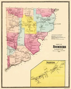 Historic City Map - Somers New York - Beers 1868 - 23 x 28.63 - Vintage Wall Art - Picture 1 of 20