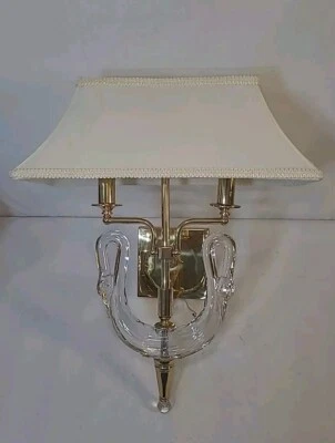 Aplique vintage de latón MCM con cristal 24 % cisnes dobles de Bleikristall Alemania Foto 1 de 4