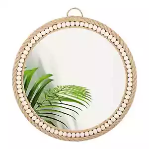 Boho Wall Mounted Mirror Decorative Round Rattan Hanging Wall Mirror For Home - Picture 1 of 6