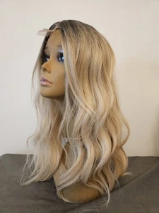 WOMEN'S LACE FRONT OMBRE BLONDE WAVY SIDE BANGS HAIR TOPPER Clip In - Picture 1 of 5
