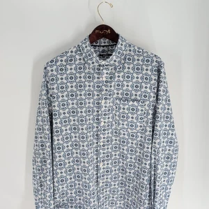 APT 9 Mosaic Pattern Performance Slim Fit Button Up Shirt Blue White Size L - Picture 1 of 8
