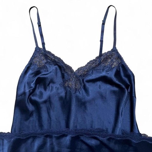 UNDERCOVER Victoria's Secret abito slip donna M blu navy floreale pizzo spacco mini lingerie fiocco