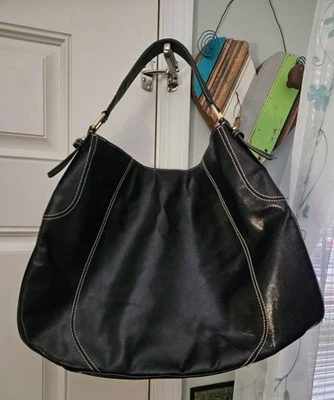 TALBOTS Black Genuine Leather Purse Hand Bag Magnetic Closure - BoHo  - Image 1 of 4