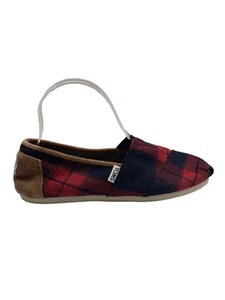 Toms Shoes Women’s Size 7.5 W Red Black Tan Buffalo Plaid Fabric Slip-on Flats - Picture 1 of 6