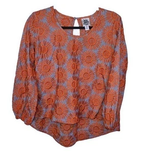 Ivy Jane Orange Floral Embroidered Baby Doll Long Sleeve Balloon Blouse Top Sz S - Picture 1 of 8