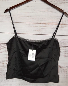 Leset Barb Lace Trim Satin Cami Black Womens Size Medium $280 NWT - Picture 1 of 12