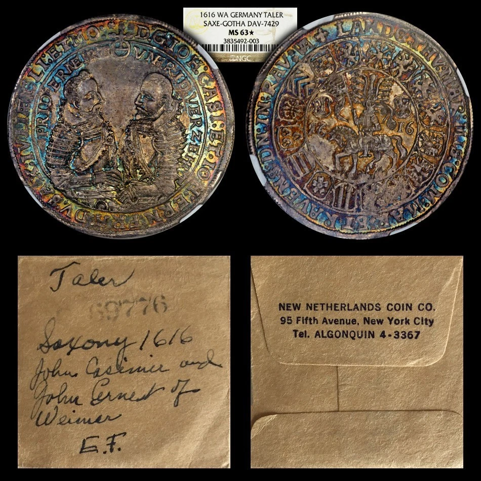 1616WA Germany Saxe-Gotha Taler MS63☆ Star Top Scarce Incredibly Eye Appeal Tone - Image 1 of 3