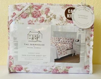 Juego de sábanas THE FARMHOUSE Rachel Ashwell CAL KING floral rosa topo blanco algodón Foto 1 de 4
