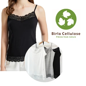 2 canottiere donna viscosa pizzo orlo camicia UK 10-16, confezione da 2 - Foto 1 di 16