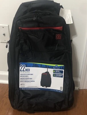 Rolling backpack with wheels handle black, Wheeled carry on luggage Protege 22" - Image 1 of 4