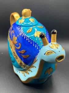 D'oramie Snail Tea Pot Decorative Hand Painted Porcelain Blue Teal Gold - Picture 1 of 9