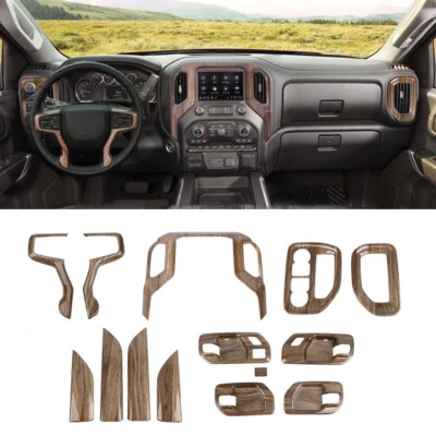 Center Console Interior Trim Cover Kit For Chevy Silverado 19-25 Wood Grain 14pc - Image 1 of 4