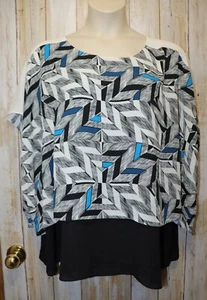 Womens Pretty Blue Black White Geometric Alfani Overlay Shirt Size 24W NEW NWOT - Picture 1 of 2