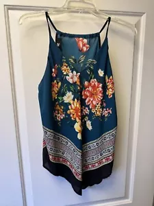 IZ Byer Halter Blusa Tank Donna Taglia Media Floreale Boho Scollo a V Fazzoletto - Foto 1 di 8