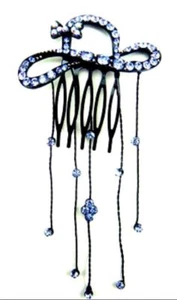 Sparkly crystal hat hair comb with dangling crystal studs - Blue - Picture 1 of 1