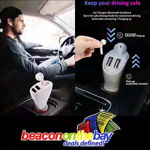 Bluetooth Earbud Headset with Dual Port USB Car Charger 3.1A V5.0 Handsfree Car - Picture 1 of 5
