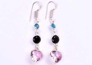 Tourmaline Gemstone 925 Sterling Silver Handmade Dangle Drop Earrings women Gift - Picture 1 of 11