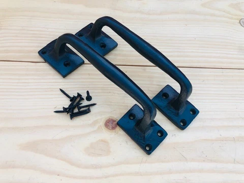 2 LARGE Cast Iron Handles Door Hardware Pull Gate Shed EASY GRIP Grasp Barn Shed Cover