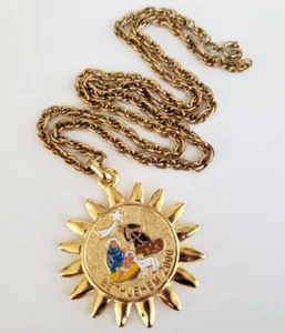 2000 Christliche Krippe goldfarben Anhänger Bethlehem Halskette Herz-Jesu-Bund - Bild 1 von 5