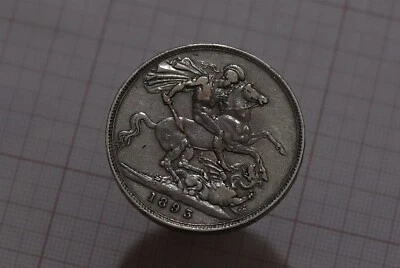 🧭 🇬🇧 Reino Unido GB CORONA 1893 VICTORIA PLATA DETALLES NÍTIDOS BUEN TONO B85 #Z6984 Foto 1 de 2