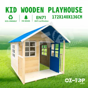 Kids Cubby House Outdoor Wooden Playhouse Cottage Garden Timber Play Bllue - Picture 1 of 11