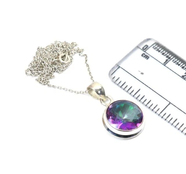 Topazio Mistico Rotondo Gemma 925 Argento Sterling Donna Collana Regalo Sister - Immagine 1 di 4
