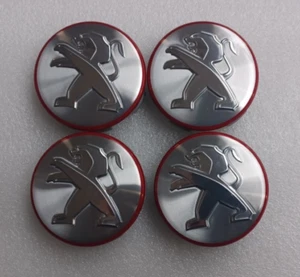 GENUINE Peugeot Set Of 4 Centre Caps For Alloy Wheels With Matt Red Circle - Picture 1 of 2