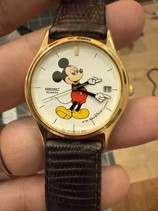 Seiko 5Y22-8039 Mickey Mouse Herrenuhr Lederband neue Batterie läuft 80er Jahre? - Bild 1 von 13