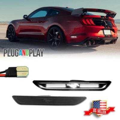 Smoked Lens Rear Bumper White LED Side Marker Lights For 2015-2021 Ford Mustang - Image 1 of 4