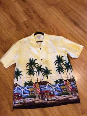 Camisa amarilla Royal Hawaiian Creations para hombre tablas de surf de algodón Maui grande Foto 1 de 4