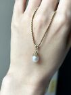 18K Japanese Vintage Yellow Gold Necklace With Natural Cultured Pearl Pendant