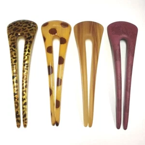Hair Pick Stick Women Large Double Two Prong Fork Animal Print Made in France - Picture 1 of 8