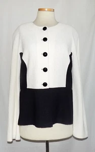 Chaqueta St John Marfil y Negro Colorblock Tejido Botón Frontal Sin Cuello 14 NUEVA - Imagen 1 de 5